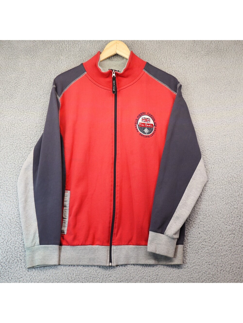 Pierre Cardin Track Jacket XL Retro Color Block Red Vtg 80s